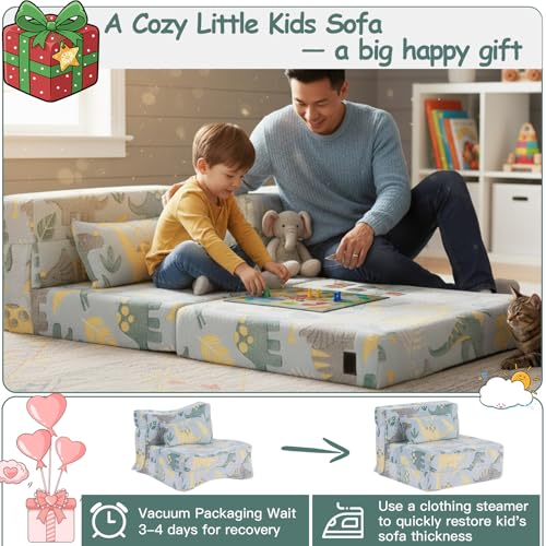 Kids Floor Sofa, Child Fold Up Sofa Couch Convertible Futon Folding Chair with Storage Bag for Kids, Green Dinosaur - color: Green Dinosaur