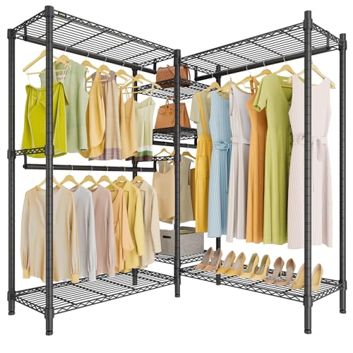 VIPEK L6 Plus Garment Racks Heavy Duty Clothes Rack Corner Closet Racks L Shaped Clothing Rack for Hanging Clothes, 5-Tier Freestanding Closets with 7 Adjustable Shelves, Max Load 1200LBS, Black - color: Black, size: Plus