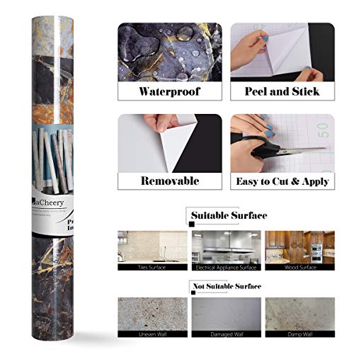 LACHEERY Large Wide 160 x 36 inch Sapphire Look Marble Contact Paper Waterproof Self Adhesive Wall Paper Roll Marble Wallpaper Peel and Stick Countertops for Kitchen Island Cabinets Backsplash Table - size: 36" x 160"