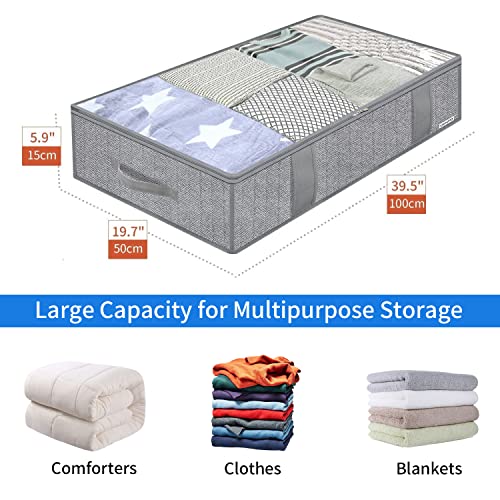 Onlyeasy Underbed Storage Bags Organizer, 4 Pack Large Capacity Under Bed Storage Containers with Reinforced Handles, Foldable Fabric Storage Bins with Clear Window, Herringbone Grey, 7MXRUBBP4 - color: Set of 4 Basic Soft Side Wall - Herringbone Grey