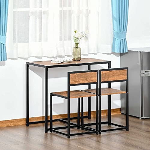 HOMCOM Small Dining Table Set for 2 Compact for Small Spaces, Rustic Brown | Kitchen Table and Chairs Set, Compact Dining Sets, Breakfast Nook - color: Rustic Brown