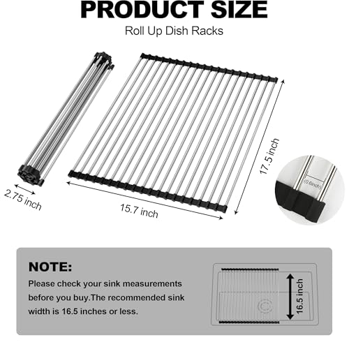 NEZUIBAN Dish Drying Rack with Roll Up and Over Sink for Kitchen,17.5"x15.7",Black - size: 17.5"x15.7"