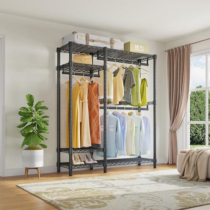 VIPEK V2 Heavy Duty Clothes Rack, Portable Metal Closet System, Black | Freestanding Wardrobe with 4 Tiers Adjustable Wire Shelving & 3 Hanging Rods Clothing Rack, Closet Organizer, Max Load 700LBS - color: Black, style: V2