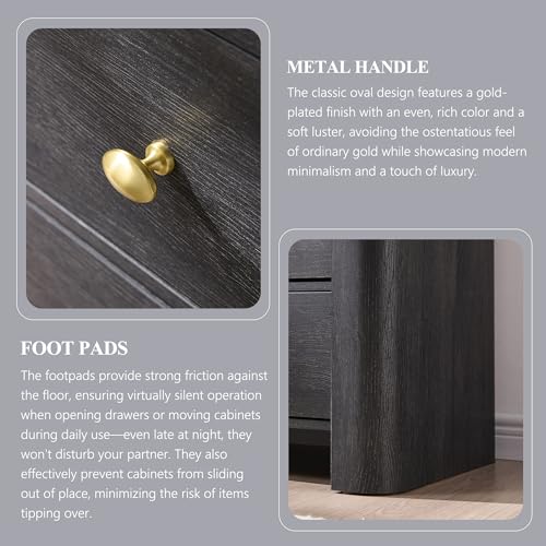 IFGET Modern 5 Drawer Dresser for Bedroom, Wooden Chest of Drawers with Curved Profile Design, 39.6" Tall Wood Dresser with Golden Metal Handle for Bedroom, Living Room, Hallway, Dark Grey