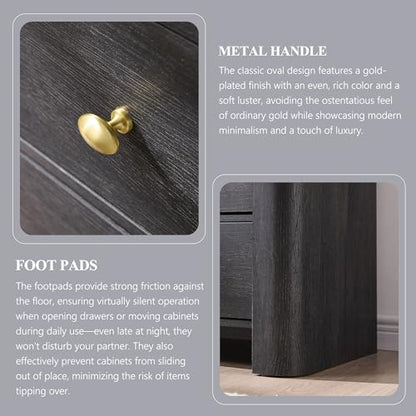 IFGET Modern 5 Drawer Dresser for Bedroom, Wooden Chest of Drawers with Curved Profile Design, 39.6" Tall Wood Dresser with Golden Metal Handle for Bedroom, Living Room, Hallway, Dark Grey