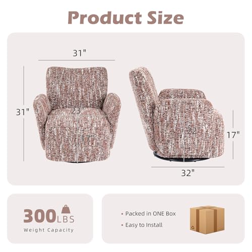 Swivel Accent Chair, 360 °Swivel Barrel Chair, Modern High-Back Armchair with Padded Armrest, Soft Cushion, Comfy Single Sofa for Living Room, Bedroom, Brown - color: Brown