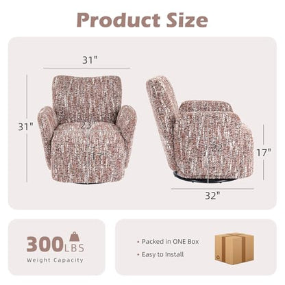 Swivel Accent Chair, 360 °Swivel Barrel Chair, Modern High-Back Armchair with Padded Armrest, Soft Cushion, Comfy Single Sofa for Living Room, Bedroom, Brown - color: Brown