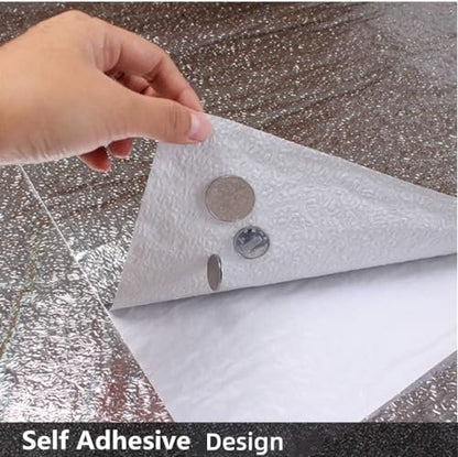 Soqool Kitchen Oil Proof Sticker, Peel and Stick Aluminum Foil Backsplash Wallpaper, Self Adhesive Waterproof Contact Paper for Cabinet, Drawer, Shelf Liner, Countertop Cover, 15.7 x196.8 Inch - color: Silver-texture, size: 15.7"W x 196.8"L