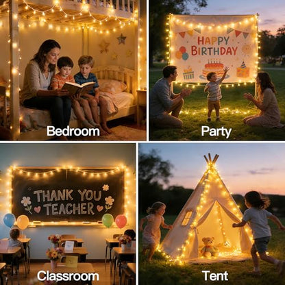 Ollny Fairy Lights Battery Operated, 100 LED 33FT Battery Powered String Lights, 8 Modes Waterproof LED Light for Bedroom Indoor Outdoor Camping Classroom Party Decor, Warm White - size: 33 FT