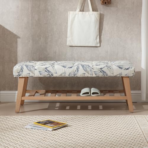 Kmax 45" Entryway Bench with Shoe Storage, Floral | Tufted Upholstered Design, with Shoe Storage Shelf , Sturdy Wooden Frame, linen fabric, for foyer Hallway Bedroom - color: Floral Pattern