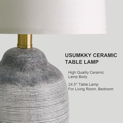 USumkky 24.5" Vintage Ceramic Table Lamp with 5FT Cord,Single Farmhouse Rustic Bedside Lamp with Natural Textured Finish, Nightstand Lamps for Living Room, Bedroom End Table Office Rustic Black & Gray - color: 24.5" Rustic Black & Gray
