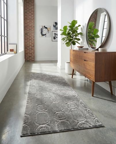 Rugs.com Vogue Geo Collection Rug – 6 Ft Runner Gray Medium-Pile Rug Perfect for Hallways, Entryways - color: Gray and Silver, size: 2' x 6' Runner