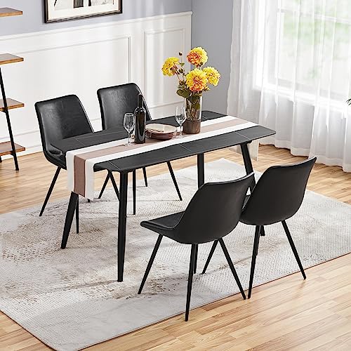 Yaheetech Dining Chairs Set of 2 Mid Century Modern Kitchen Chairs Black | Faux Leather Upholstered Dining Room Chairs with Metal Legs and Curved Backrest, Armless Side Chairs for Kitchen Living Room - color: Black, size: Set of 2