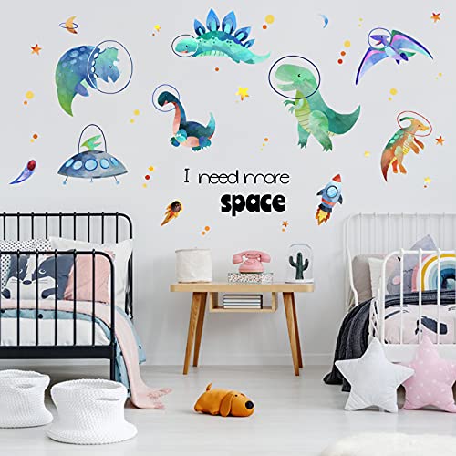 Yovkky Boys Space Dinosaurs Astronauts Wall Decal, Funny Peel Stick Dino | Animal Planet Stickers Nursery Spaceship Rocket Decor, Home Baby Room Decorations Kids Bedroom Playroom Art Party Supply Gift - color: Colorful Dinosaur