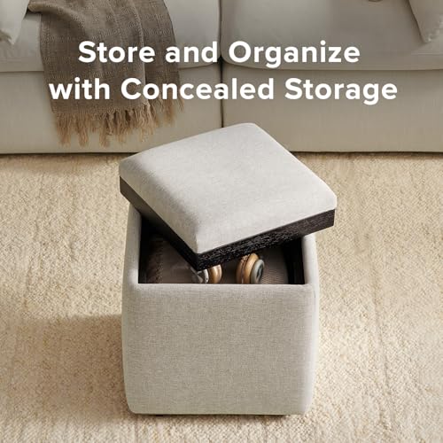 mopio Levi Storage Ottoman with Reversible Tray, Modern Square Chest Coffee Table, Upholstered Cube Sitting Foot Stools Ottoman for Living Room, Bedroom, Entryway (Fabric, Light Gray) - color: Light Gray Fabric, Cube