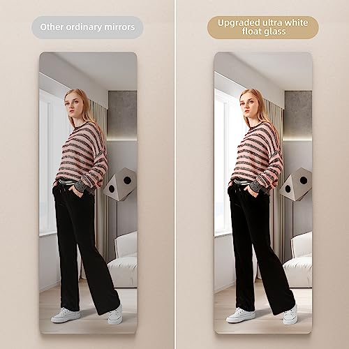 Hasipu Full Length Mirror with Lights, 56" x 16" LED Floor Mirror, Full Body Dressing Standing Mirror, Hanging Mounted Mirror for Living Room Bedroom Cloakroom, Round White
