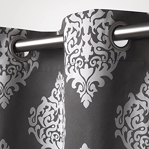 EXCLUSIVE HOME Medallion Room Darkening Blackout Grommet Top Curtain Panel Pair, 52"x84", Black Pearl - color: Black Pearl, size: 52"W x 84"L (Pack of 2)