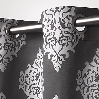 EXCLUSIVE HOME Medallion Room Darkening Blackout Grommet Top Curtain Panel Pair, 52"x84", Black Pearl - color: Black Pearl, size: 52"W x 84"L (Pack of 2)