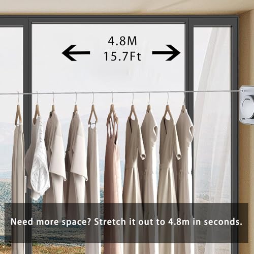 Retractable Clothesline Indoor, Grey | Heavy Duty, Wall Mounted Drying Rack, Adjustable Length, Indoor & Outdoor Use, Laundry Room/Bathroom/Hotel