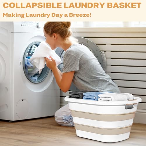OOAMBB 43L(11.5Gallon) Collapsible Plastic Laundry Baskets (Beige, 2 Packs) | Pop Up Laundry hamper/Storage Container,Foldable Laundry Basket with Large Capacity,Sturdy,Space Saver - color: Beige