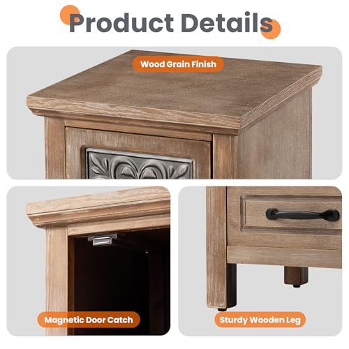 HOMPUS 48'' Tall Accent Cabinet with Door, 16'' Wide Narrow Storage Cabinet with Drawer & Shelves for Small Space, Modern Buffet Sideboard for Living Room, Kitchen, Entryway, Natural Wood - size: 16'' (2 Drawers & 1 Door)