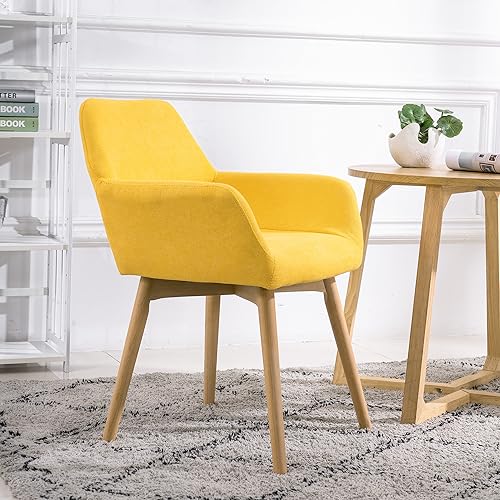 Desk Chair No Wheels Vanity Chair Comfy Accent Chair for Living Dining Room Bedroom Home Office Mid Century Modern Upholstered Armchair(Yellow, 1) - color: Yellow