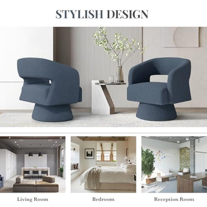 Luxanimarion Swivel Barrel Accent Chair,Oversized Teddy Upholstered Round Swivel Chair,Modern Luxury 360 Degree Living Room Vanity Chair for Bedroom Office,Blue,1PCS - color: Blue, size: Set of 1