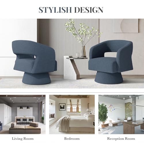 Swivel Barrel Accent Chair,Oversized Teddy Upholstered Round Swivel Chair,Modern Luxury 360 Degree Living Room Vanity Chair for Bedroom Office,Blue - color: Blue, size: Set of 2
