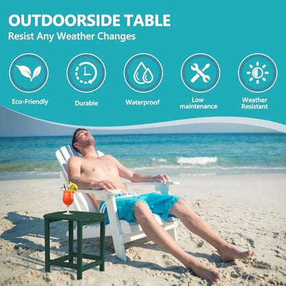 Hdpe Outdoor Adirondack Side Table, Wooden Textured, Green | Bathroom and Indoor, Maintenance & Weather Resistant, End TableSet for Patio, Garden, Backyard, 18.6×14.17×18.18 in - color: Green