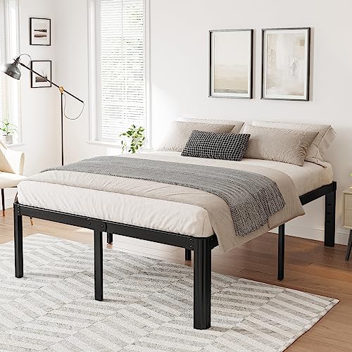 Hunlostten 16" Full Size Bed Frame No Box Spring Needed, Heavy Duty Metal Platform Bed Frame Full with Round Corners, Easy Assembly, Noise Free, Black - size: Full, style: 16 Inch