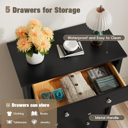 Furmax Tall Dresser, 5 Drawer Dresser, Chest of Drawers, Organizer Drawers, for Hallway Entryway (Dark Black) - color: Dark Black
