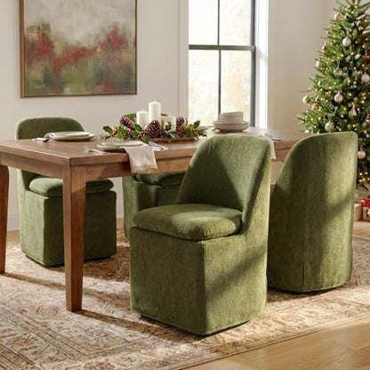 KISLOT Upholstered Dining Chairs with Casters, Washable Cover Modern Dining Room Chairs with Thick Cushion & Sturdy Metal Frame for Kitchen, Living Room, Dressing Room, Green Fabric, Set of 2 - color: Green, size: set of 2