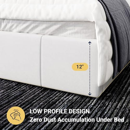 Allewie Queen Size Dutch Velvet Upholstered Platform Bed Frame/Vertical Channel Tufted Adjustable Headboard/Low Profile Bed Frame/No Box Spring Needed/Easy Assembly/White - color: White, size: Queen
