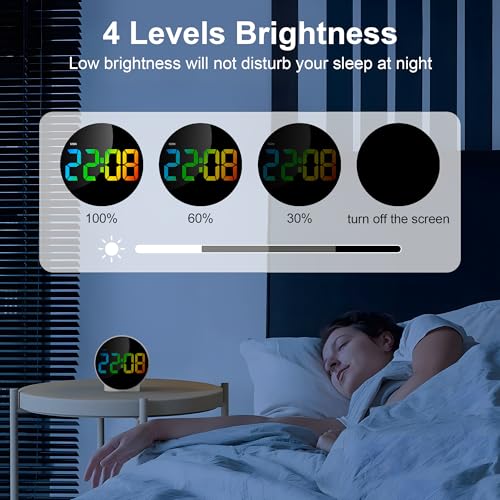 Lafocuse LED Colorful Digital Alarm Clock Battery Operated, Modern Round Digital Clock with 2 Alarms, Snooze, Adjustable Brightness, Curved Screen Design Bedside Alarm Clock for Bedroom Office - color: Multicolor
