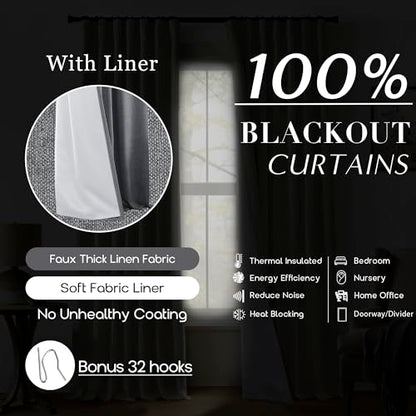 PANELSBURG Dark Gray 100% Total Blackout 63 Inch Curtains for Bedroom Living Room Sound Proof Insulated Curtains - color: Dark Gray, size: 50"W x 63"L (Pack of 2)
