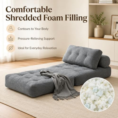 Grey Convertible Sofa Bed Folding Sofa Bed Sleeper Chair Couch Beds, Comfy Floor Beds with Pillow and Back Support, Small Couch for Bedroom, Living Room Bedroom - color: Grey