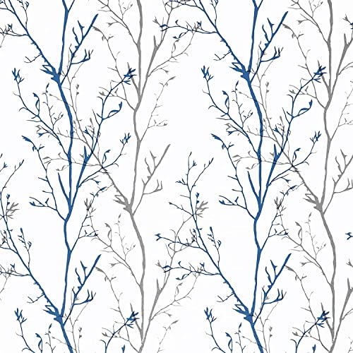 Grey Blue Tree Branches Peel and Stick Contact Paper 17.7" x 472" Modern Tree Branch Removable Wallpaper Natural Wall Paper Self-Adhesive Vinyl for Drawer Liner Furniture Crafts Accent Walls - size: 17.7" x 472"