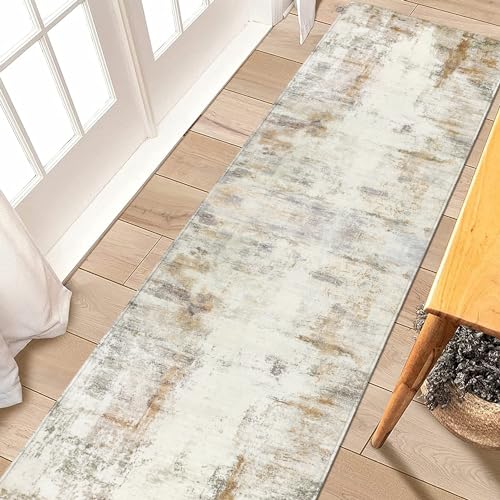 famibay Hallway Runner Rug 10 ft，Modern Washable Rug Runners for Hallways Non Slip Soft Wool Carpet Runner Low Pile Modern Abstract Long Runner Rug for Hallway Kitchen Bathroom(Beige/Camel) - color: Beige and Camel, size: 2 x 10 feet