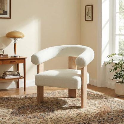 VKNOW Barrel Accent Chairs Set of 2 with Armrests and Rubberwood Legs | Mid Century Modern Upholstered Living Room Chairs with Open Back, Chenille Fabric, arm chair for Living Room, Bedroom, Cream - color: Cream, size: Set of 2