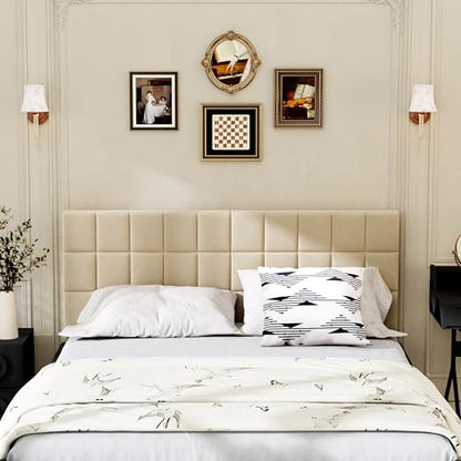 Velvet Upholstered Tufted King Size Headboard,Wood Head Board with Metal Legs, Adjustable Height from 42” to 56”, Bed Headboard in Modern Design,Backboard for Bed, Apricot - color: Apricot, size: King