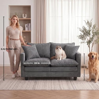 50'' Loveseat Sofa Set with Ottoman, Small Couch Set 2 Piece Cloud Love Seat 27" Deep Seat Washable Pillows Couches for Small Spaces Apartment Living Room, Grey - color: Grey, size: 50"+50"L