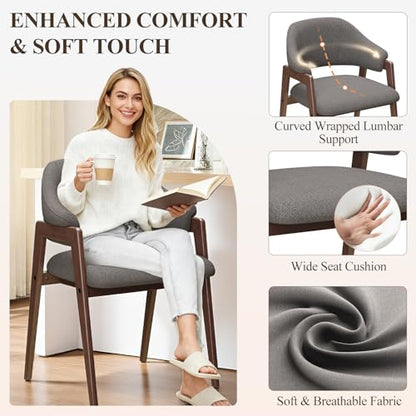 MALOL Wooden Dining Chairs Set of 2, Modern Fabric Upholstered Dining Room Chair, Kitchen Side Chairs, Farmhouse Dinner Chair with Curved Open Back for Kitchen, Grey - color: Grey, size: Set of 2