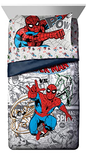 Marvel Spiderman Full Comforter Set 7 Piece Bedding for Boys, Grey | Bed in a Bag, Comforter Sheets Shams Pillowcases, Official Product, Soft Microfiber, Machine Washable Easy Care, Boys Gift - color: Grey - Spiderman, size: Full