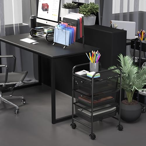 Simple Houseware 3 Drawers Rolling Utility Cart Art Craft Organizer, Black | 1-Column, 25.4" Height, Lockable Wheels, for School, Office, Art Craft, and Paper Storage - color: Black, size: 3 Drawers