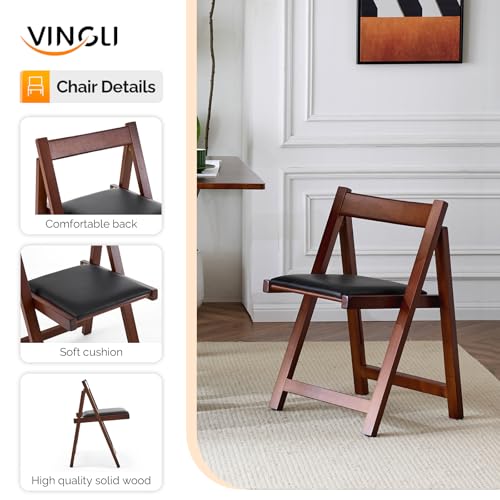 VINGLI Folding Dining Table Set Extendable Drop Leaf Solid Wood Foldable Table 5 Piece with 4 Chairs 2 Drawers and Wheels for Kitchen Space Saving,Walnut