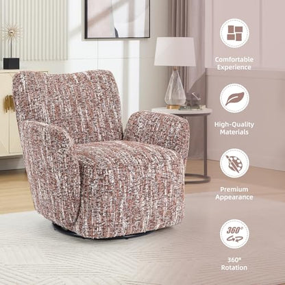Swivel Accent Chair, 360 °Swivel Barrel Chair, Modern High-Back Armchair with Padded Armrest, Soft Cushion, Comfy Single Sofa for Living Room, Bedroom, Brown - color: Brown