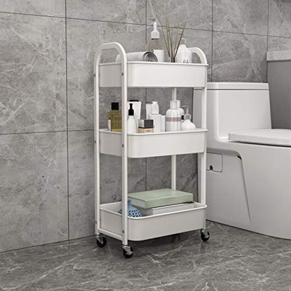 MAX Houser 3-Tier Rolling Utility Cart with Caster Wheels,Easy Assembly, for Kitchen, Bathroom (White) (Pack of 3) - color: White, size: 3-Tier Standard Cart (Pack of 3)