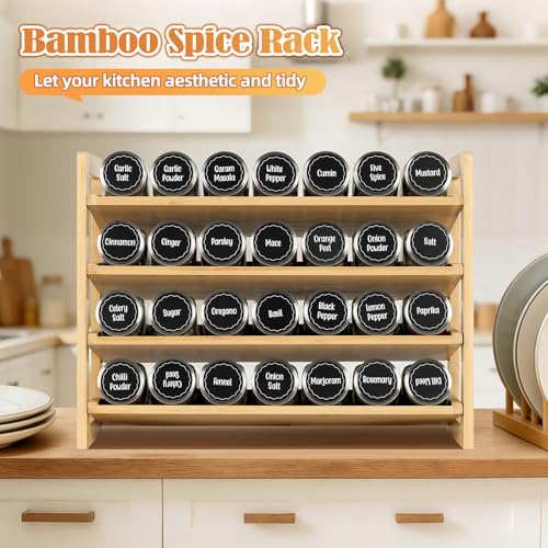4-Tier Spice Rack Seasoning Organizer for Cabinet Pantry Countertop | Save Vertical Space, Bamboo Material with Aesthetic Design, Easy to Pick and Quick to Assemble