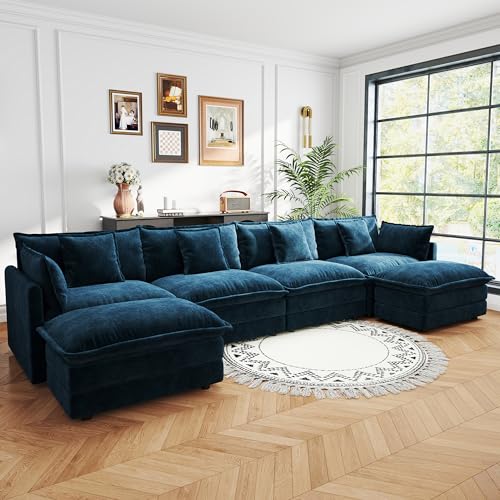 4 Seater Sectional Sofa,146.5 inch U-Shape,Blue | Oversized Modular Couch Deep Seat - color: Blue, size: 146.5 inch-U