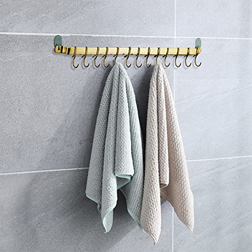 Kyraton Kitchen Utensil Rack, Kitchen Rack With Gold Titanium Plating,Rail Rack Organizer for Hanging Knives,Wall Mounted Gourmet Kitchen Rail with 14 Hooks - color: 2.Gold